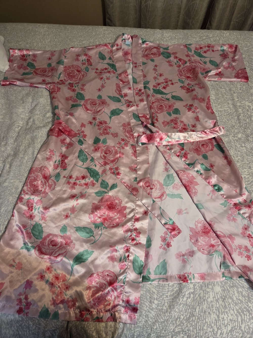 Pink Floral Satin Robe with Belt - Women’s Intimates & Sleepwear - Picture 12 of 13
